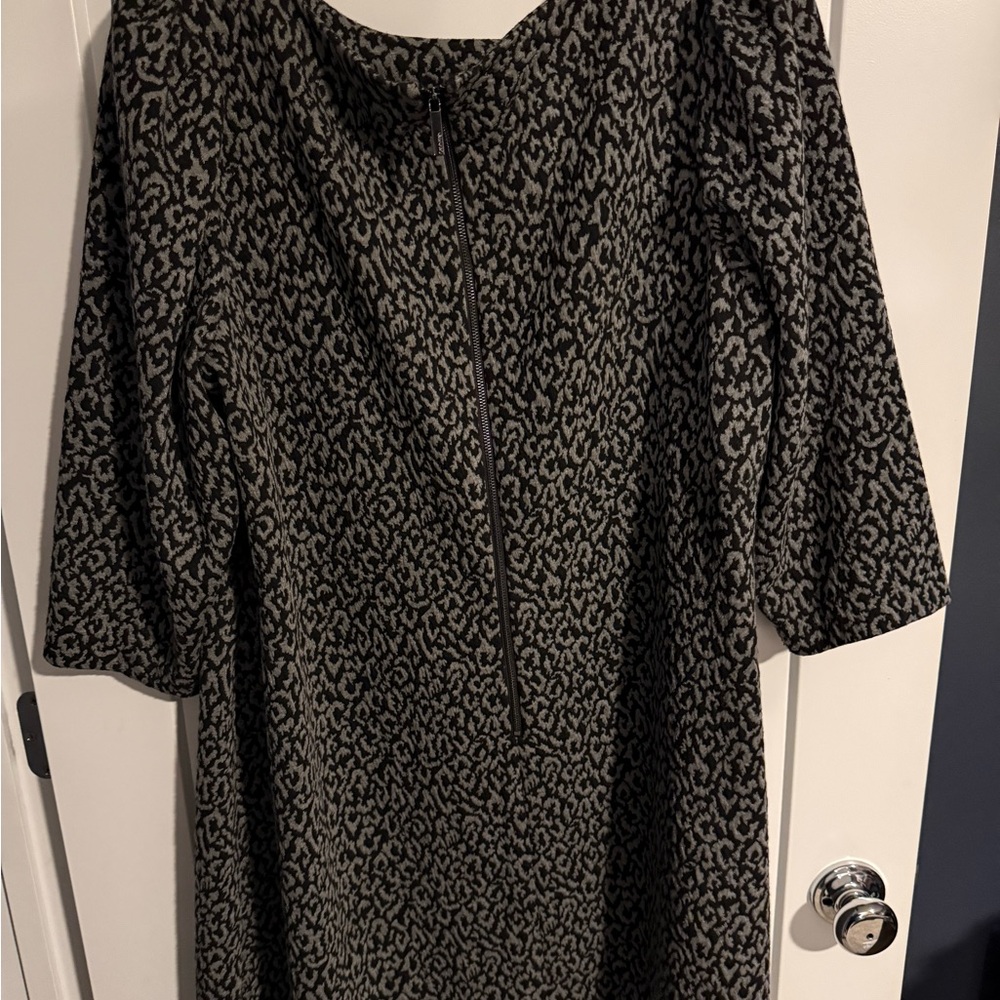 Calvin Klein Black and Gray Long Sleeve Dress